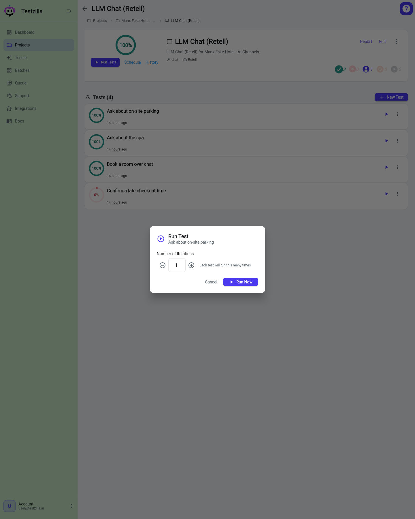 The Run dialog: iterations and schedule