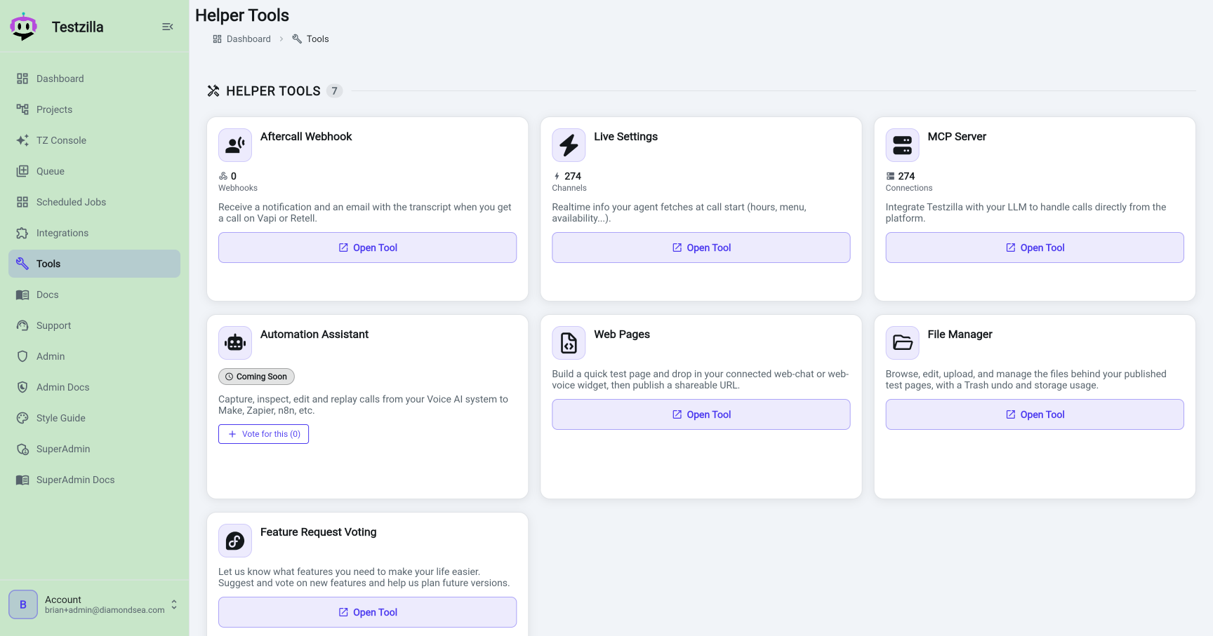 The Helper Tools page, with a tile for each tool